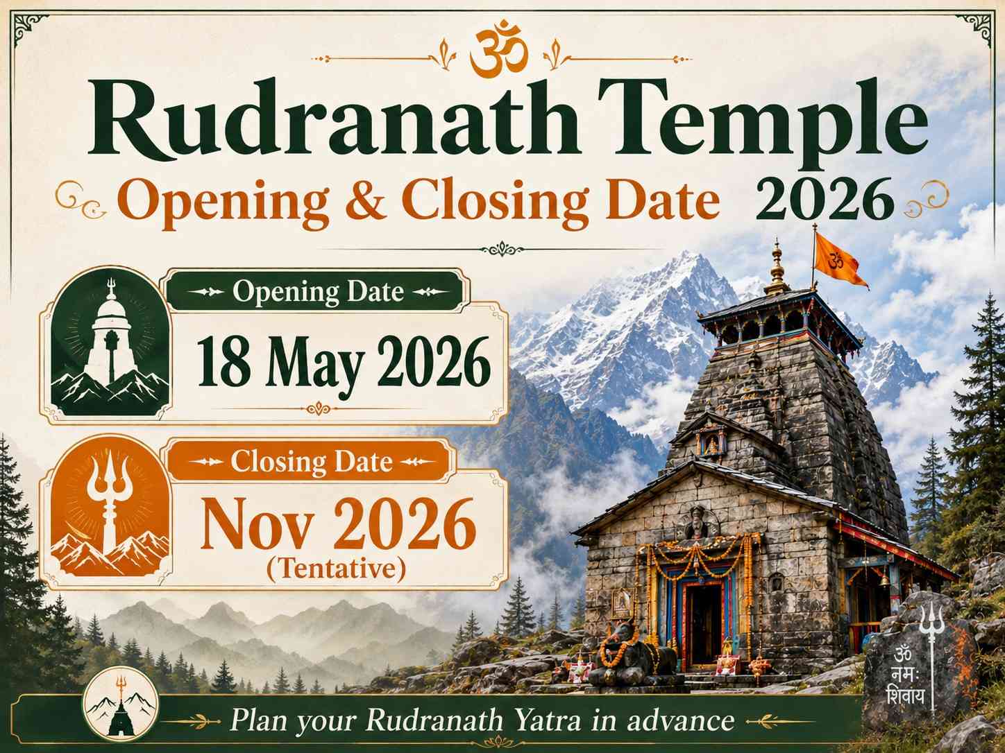 Temple opening and closing dates for the current season - Rudranath Temple Trek Guide 2026